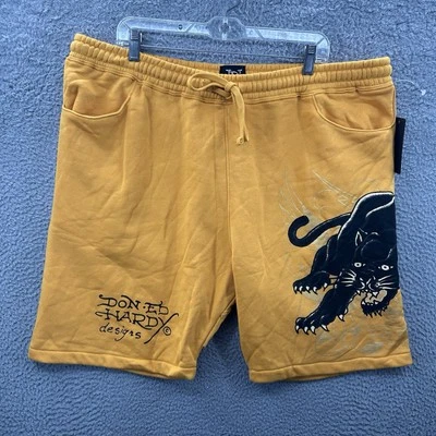 Pantalones Cortos Ed Hardy Para Hombres 2XL Amarillo Negro Pantera Vellón Sudor Corto Tatuaje Arte XXL Foto 1 de 4
