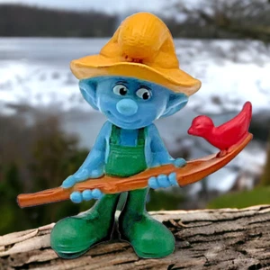  Smurfs 2011 McDonalds Happy Meal Toy Smurf Farmer Figure 3" Cake Topper - Picture 1 of 5
