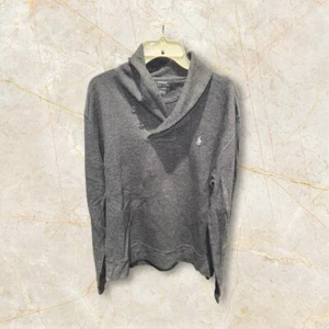 Polo Ralph Lauren Sweater Mens L Henley Cowl Neck Gray Pony Logo Hook And Loop - Picture 1 of 4