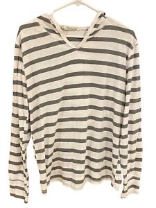 Threads 4 Thought Mens Size Large White Striped Hoodie Shirt