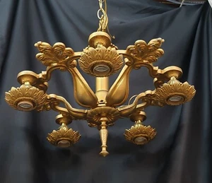 Restored Ornate Art Nouveau Gold Toned 5 Light Chandelier 16" x 16" GA510A - Picture 1 of 7