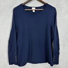 Chicos top womens 2 Medium blue button accent knit stretch casual basic