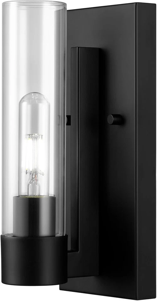 Electric 65000104 1-Light Wall Sconce Matte Black Clear Glass Shade Wall Ligh
