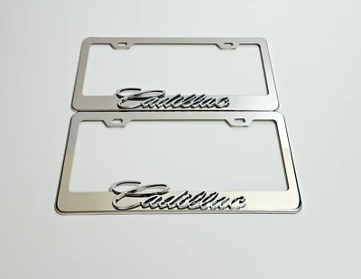 2 pcs Silver License Plate Frame for 3D Cadillac Logo  - Image 1 of 3