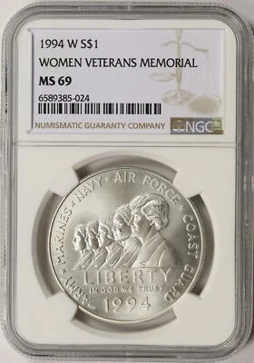 1994-W Women Veterans Memorial $1 Commemorative Dollar NGC MS69 - Image 1 of 2