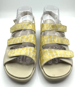 Waldlaufer Sandals Womens 6.5 Slide Wedge Yellow Croc Leather Hook & Loop Casual - Picture 1 of 19