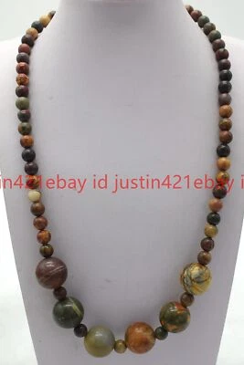 Moda Natural 6-14mm Multicolor Picasso Jaspe Redondo Gemas Cuentas Collar 18" Foto 1 de 4