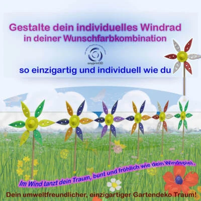 Windrad mit 6 Flügeln in deiner Wunschfarbkombination, gestalte dein Windspiel - Bild 1 von 4