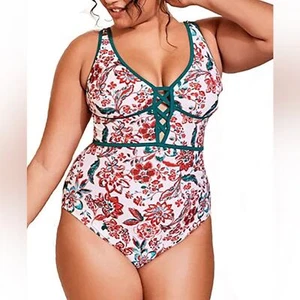 Plus Size One Piece Swimsuits Bathing Suits Sexy Halter Plunge Swimwear Sz XL - Picture 1 of 4