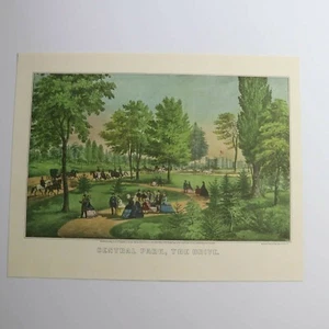 Currier & Ives Vtg Paper Print Central Park The Drive New York Art Lith Reprint - Picture 1 of 7