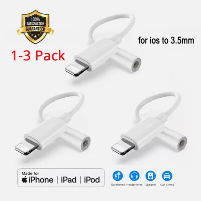 1-3X For iPhone 8Pin to 3.5mm Adapter Headphone Jack Aux For iPhone 14 13 12 11 - Image 1 of 4