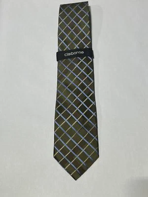 Mens Claiborne Dark Green Striped Tie Pure Silk Hand Made NEW - Image 1 of 3