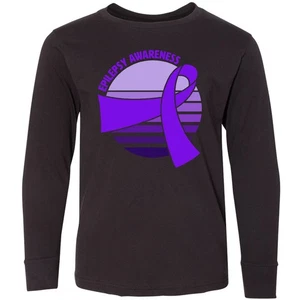 Inktastic Epilepsy Awareness- Purple Ribbon Youth Long Sleeve T-Shirt Support - Picture 1 of 3