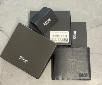 New Hugo Boss Men's Black Leather Bifold Wallet Credit Card Holder - Image 1 of 4