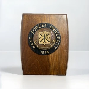 Vintage Wooden Plaque Featuring The Seal of Wake Forest University NC 10” x 7.5” - Picture 1 of 8