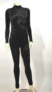 BODY WRAPPERS Long Sleeve BLACK Open Back Velour UNITARD Full Bodysuit SMALL - Picture 1 of 8