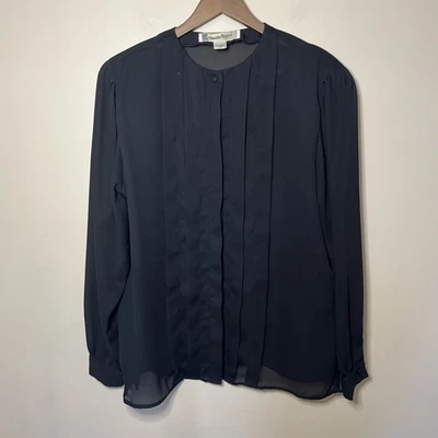 Blusa De Colección Diane Von Furstenberg Negra Transparente Manga Larga Plisada Con Botones Foto 1 de 4