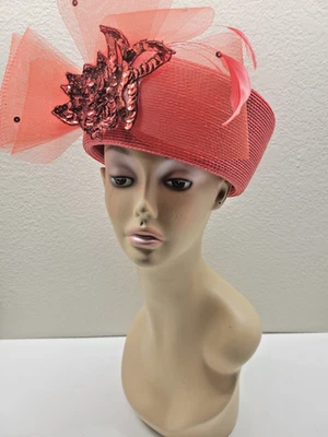 Sombrero Pastillero Malla Tejida Roja Arco Elegante Iglesia Formal Foto 1 de 4