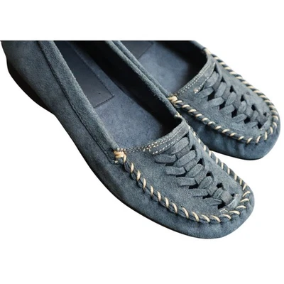 Женские мокасины Liz Claiborne синие замшевые кожа плетеные тканые без застежек на плоской подошве 9 - Изображение 1 из 4