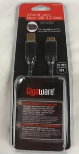 *NEW* GIGAWARE 3-FOOT(91.4CM) MICRO USB 3.0 CABLE PC-MAC-2602583 - Picture 1 of 5