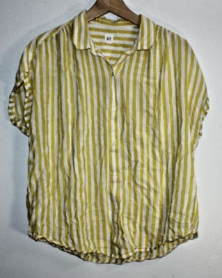 Женская блузка на пуговицах Gap большая грудь 46 дюймов 24 дюйма T2B желтая в полоску быстрая доставка - Изображение 1 из 4