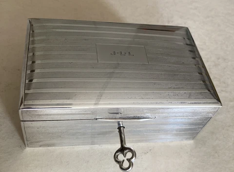 Antique Tiffany Co Sterling Silver Jewelry Art Deco Box Trunk With Key Cover