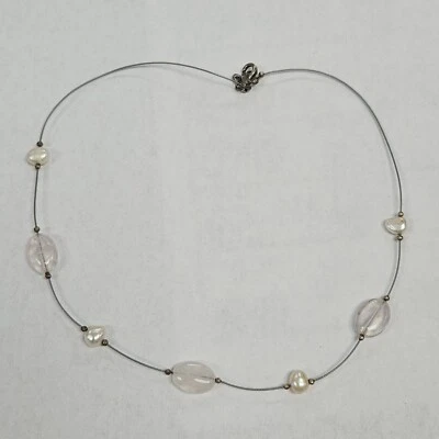 Collar Estación Silpada SS Flotante Cuarzo Rosa + Perla N1724 15" [035WEB] Foto 1 de 4