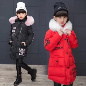 Girls Winter Cotton Warm Jacket Kid's Cotton-padded Hooded Outerwear Coat Parka - Picture 1 of 7