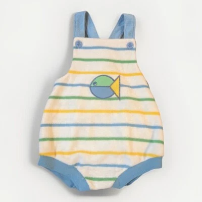 Vintage 70s/80s HEALTHTEX Baby Terrycloth Romper sz 6 MOS  Fish Stripes - Image 1 of 4