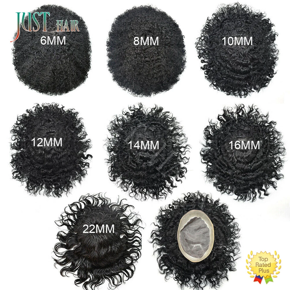 Pieza de pelo afro rizada para hombre toupee fino mono encaje rizado cabello humano sistema de PU Foto 1 de 4