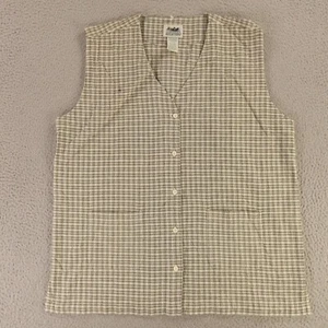Cardigan Vest Mens XL Green Gray Check 100% Cotton Hopsack Pockets NEW - Picture 1 of 10