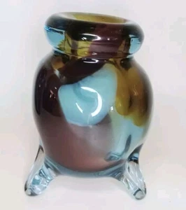 Vintage Murano Handmade Vase 5" Blue & Brown Mixed Colors - Picture 1 of 13