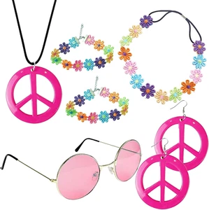 7 Stück Hippie Kostüm Set,60er 70er Jahre Hippie Kostüm Zubehör,Damen Hippie Acc - Bild 1 von 6