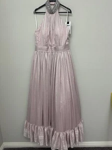 Mac Duggal Blush Halter High Neck Embellished Collar Ruffled Hem Dress Size 12 - Picture 1 of 10