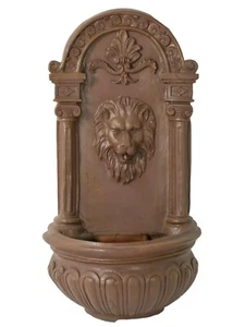 30" Lion Terra Cotta Outdoor Garden Patio Self Recycling Hanging Wall Fountain - Picture 1 of 9