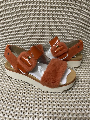 SANDALI DONNA UGG FLUFF CHELLA RED ROCK VERNICE PELLE PLATEAU TAGLIE US 7 11