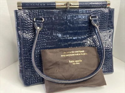 Kate Spade Constance Knightsbridge Marine Blue Croc Patent Leather Large Satchel - Image 1 of 4