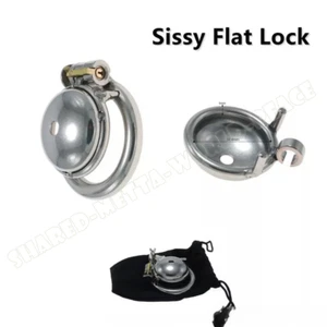 Ultra Small Short Sissy Flat Male Chastity Cage Device Stainless Steel Lock Ring - Picture 1 of 30