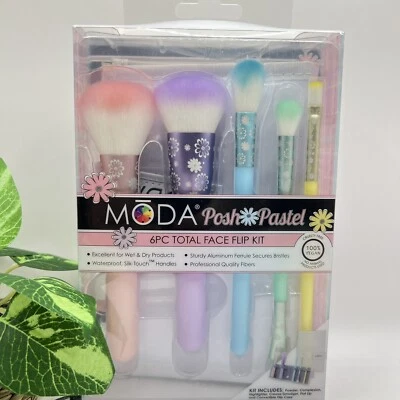 MODA Posh Pastel 6PC Total Face Flip Kit Professional Makeup Brushes w/Case - Image 1 of 4