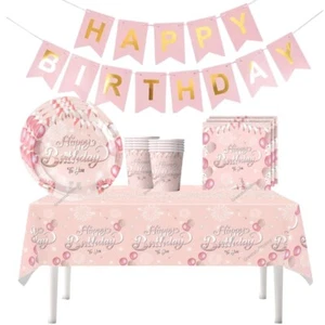 Happy Birthday Banner Rose gold party decorations balloons Plates tableware set - Picture 1 of 21