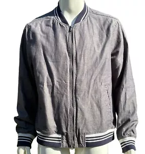 Merona Varsity Bomber Jacket Mens Cotton Linen Blend Twill Full Zip Blue XL - Picture 1 of 11