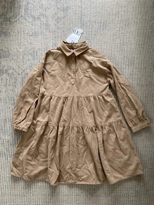 НОВЫЙ ZARA ДЕВОЧЕК ВЕЛЬВЕТОВЫЙ ХЛОПОК ЖЕЛТОВАТО-КОРИЧНЕВАЯ РУБАШКА SHIFT ПЛАТЬЕ 11-12 лет - Изображение 1 из 4