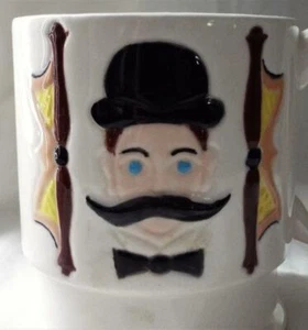 Vintage Rasiertasse handbemalt Keramik Lenker Schnurrbart Tasse Rasur Bräutigam - Bild 1 von 7