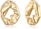 Gold Drop Earrings - Geometric Hammered Hoop Earrings for Women | 14K Yellow Gol