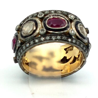 ANILLO DE ETERNIDAD COLECCIÓN DE DIAMANTES Y RUBÍES SIN CORTAR DE 2,96 QUILATES ~ TALLA 7,5 Foto 1 de 4