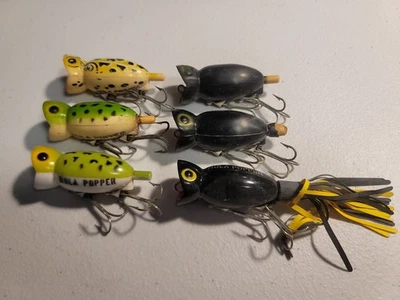 6 Fred Arbogast Hula Popper Fishing Lures 2 1/4" - Image 1 of 4