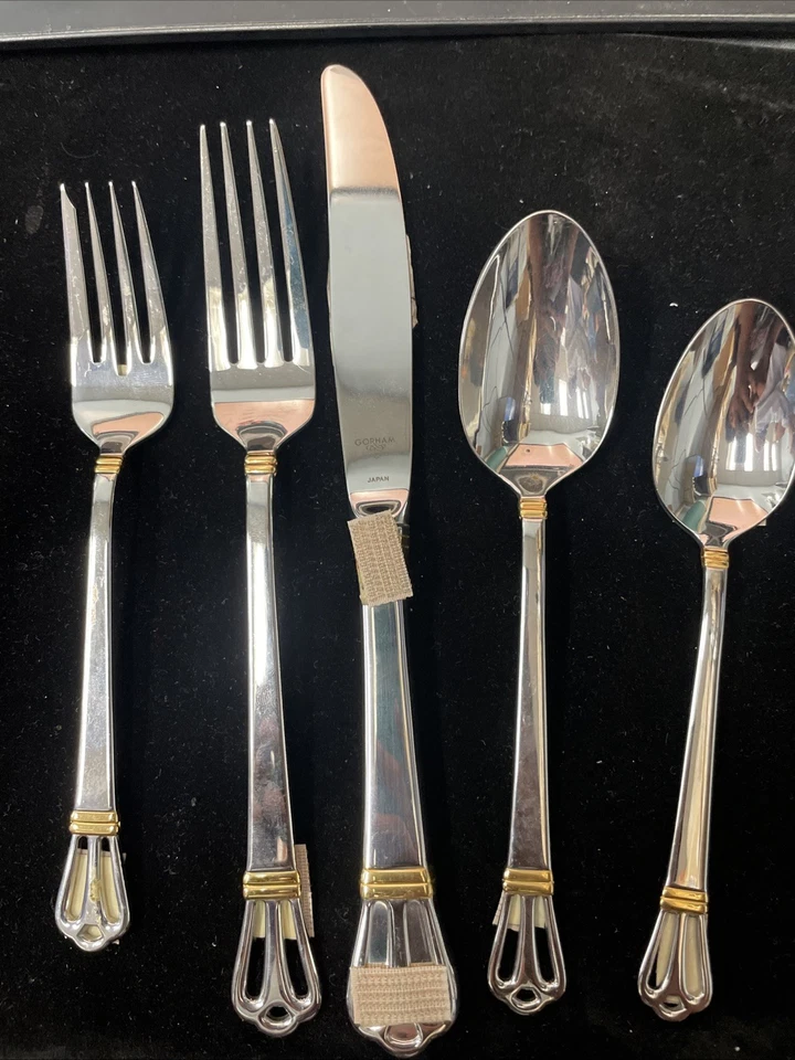 Gorham Chancellor Gold Modern Hollow 5pc place setting BRAND NEW - Image 1 of 4