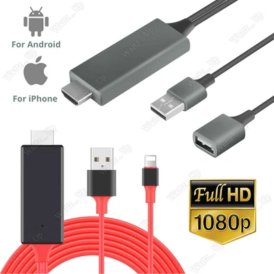 1080P HDMI Mirroring AV Cable Phone to TV HDTV Adapter for iPhone iPad Android - Image 1 of 4