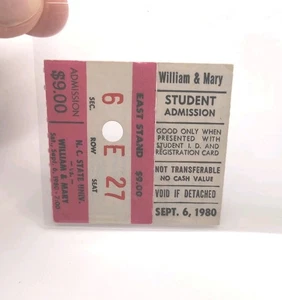 Jimmye Laycock NCAA Debut Ticket Stub William & Mary vs NC State 9/6/1980 RARE - Picture 1 of 2