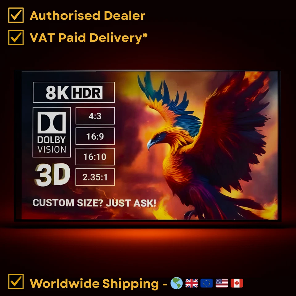 Acoustic Projector Screen UST ALR 80-200 inch 8K Fixed Frame - Phoenix Screens - Image 1 of 4